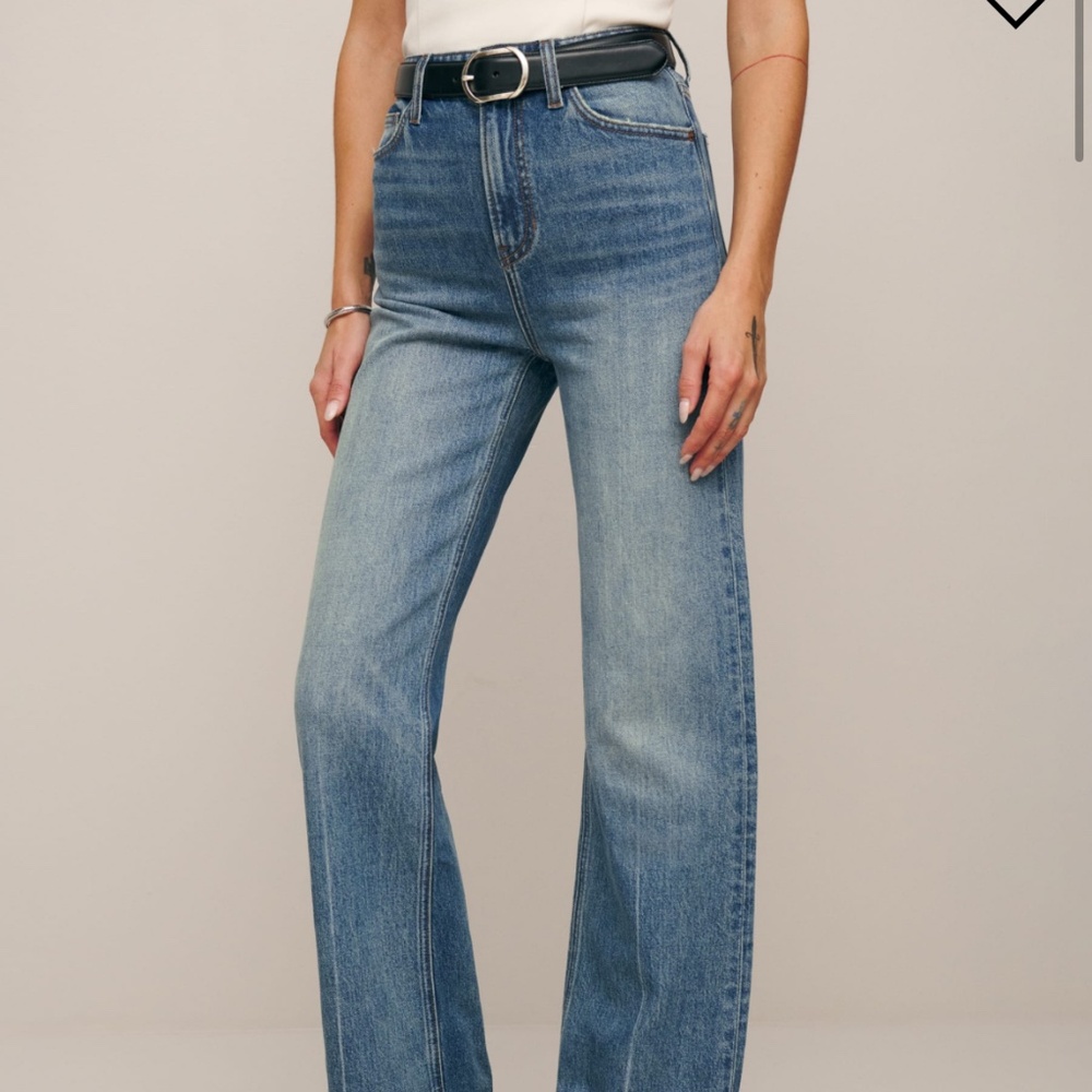 Reformation Wilder Stretch High Rise Wide Leg Cropped Jeans Blue - Size 26